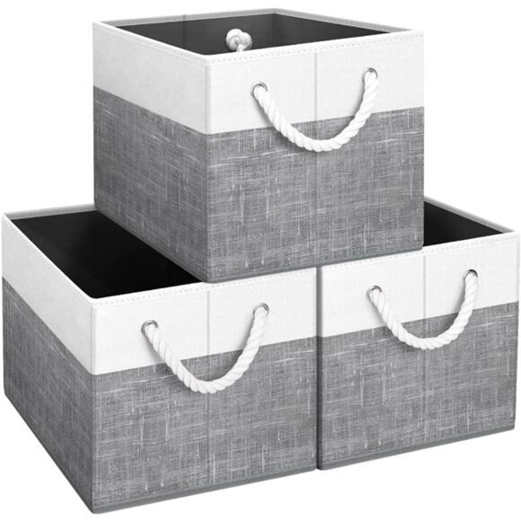 Foldable Storage Bins Set of 3 Large Fabric Organizer Baskets with Handles - Picture 1 of 8